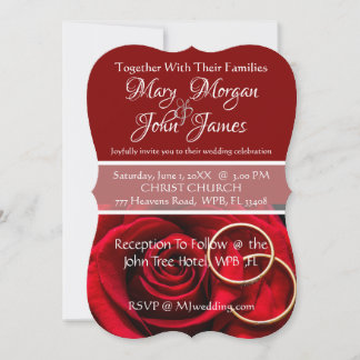 Floral Red Rose with Ring Wedding Invitation