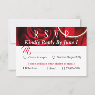 Floral Red Rose with Ring Wedding RSVP Card