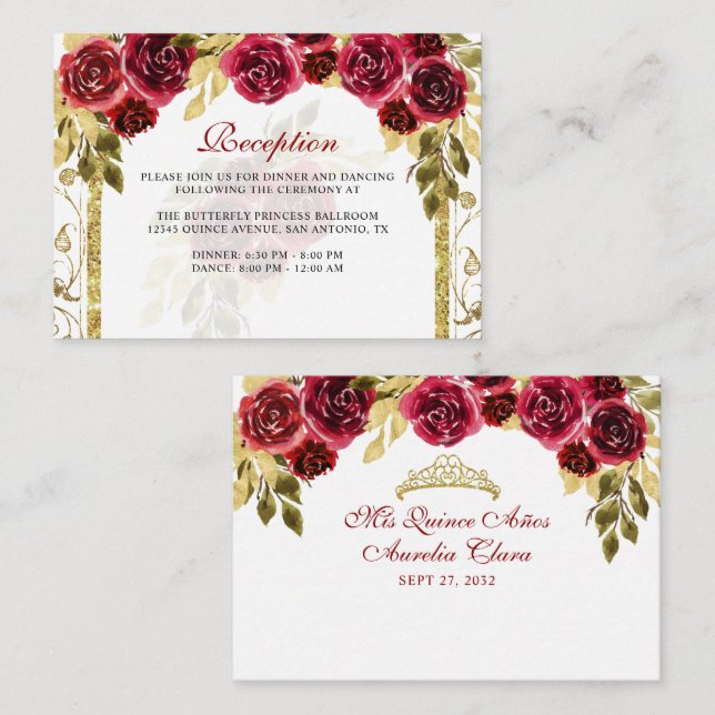 Floral Red Roses Gold Arch Quinceañera Enclosure (Front/Back)