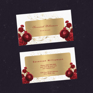 Floral Red Roses Gold Customisable Business Card