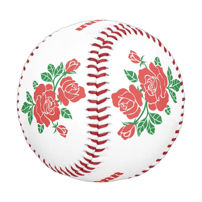 Floral Red Roses Green Leaves Custom Baseball (Angled)