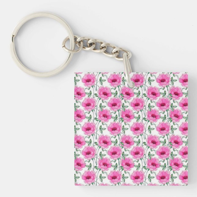 Floral Red Roses Pattern-55501 Key Ring (Front)