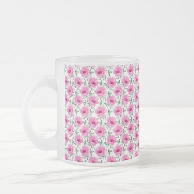 Floral Red Roses Pattern-5550 Frosted Glass Coffee Mug (Left)