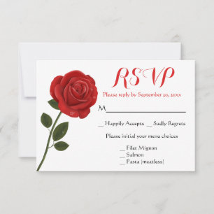 Floral Red RSVP Rose Flower Wedding Card