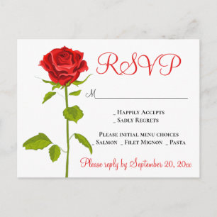 Floral Red RSVP Rose Flower Wedding Party Invitation Postcard