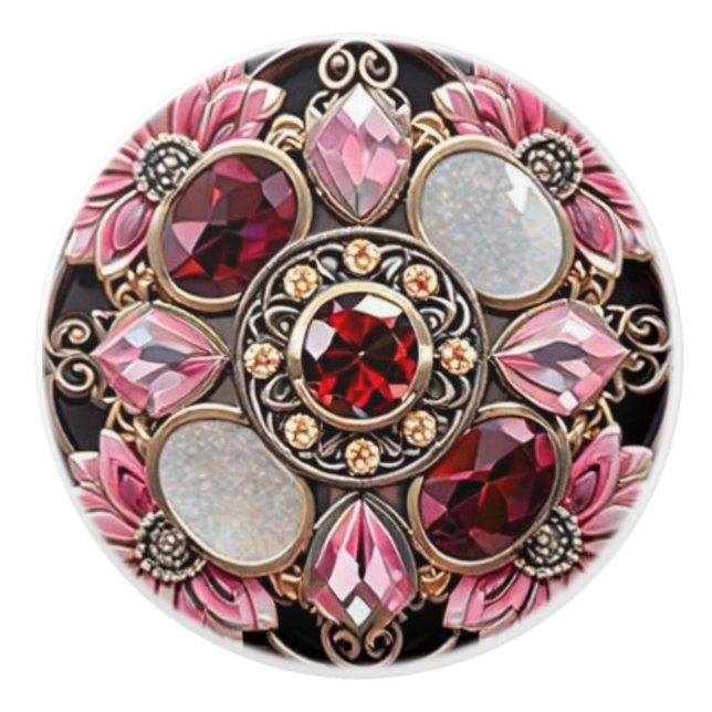 Floral Red Ruby with Ornate Silver Ceramic Knob (Front)