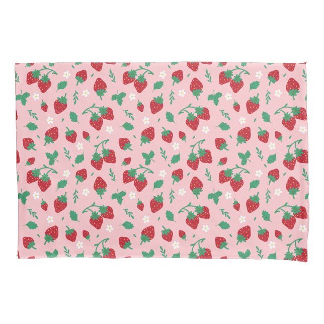 Floral Red Strawberry Pattern Personalised Kids Pillowcase (Front)
