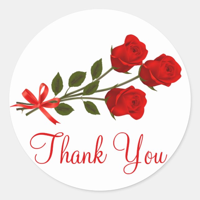 Floral Red Thank You Rose Flower - Wedding Love Classic Round Sticker (Front)