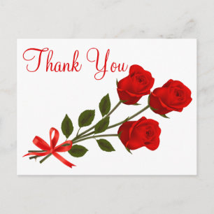 Floral Red Thank You Rose Flower - Wedding Love Postcard