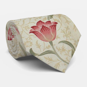 Floral Red Tulip Vintage Morris Flowers Pattern Tie