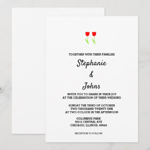 Floral Red Tulips Flower Abstract Cute Wedding Invitation