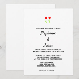 Floral Red Tulips Flower Abstract Cute Wedding Invitation