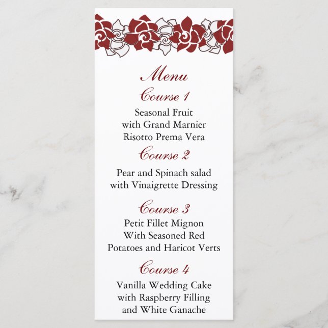floral red Wedding menu (Front)