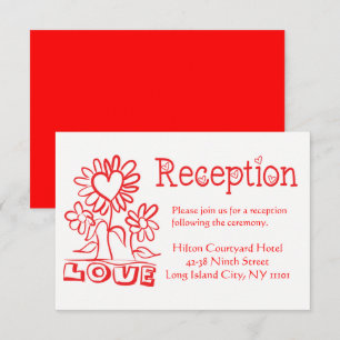 Floral Red Wedding Reception Love Flowers & Hearts Invitation