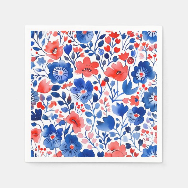 Floral Red, White, and Blue Flowers Napkin (Front)