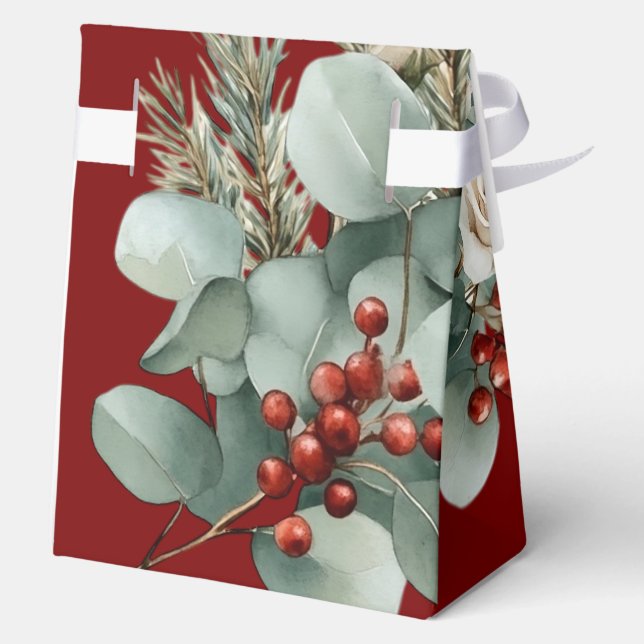 Floral Red White Christmas Rose Bridal Shower Favour Box (Back)