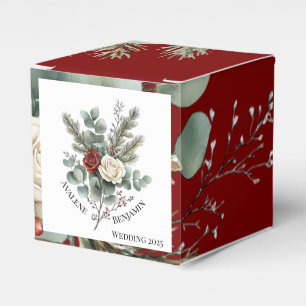 Floral Red White Christmas Rose Wedding  Favour Box