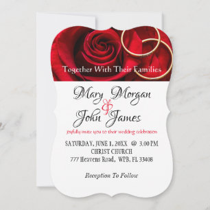 Floral Red & White Red Rose  with Ring  Invitation