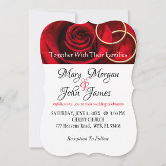 Floral Red & White Red Rose with Ring Invitation