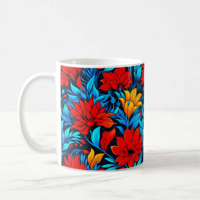 Floral Red yellow Flowers Pattern-13075 Coffee Mug (Left)
