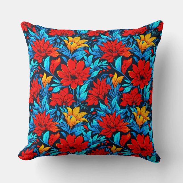 Floral Red yellow Flowers Pattern-13075 Cushion (Front)