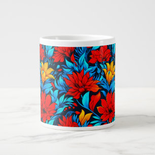 Floral Red yellow Flowers Pattern-13075 Large Coffee Mug