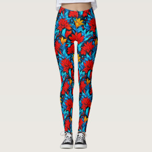 Floral Red yellow Flowers Pattern-13075 Leggings