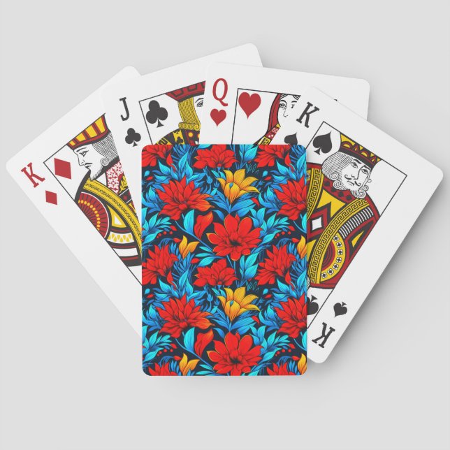 Floral Red yellow Flowers Pattern-13075 Playing Cards (Back)