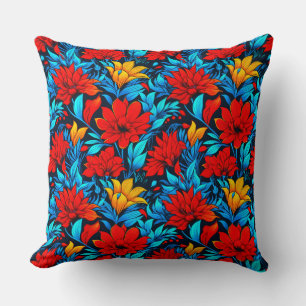Floral Red yellow Flowers Pattern Cushion