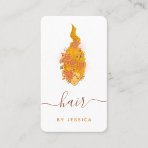 Floral Redhead Wavy Hair Girl Hairstylist Add Logo Business Card