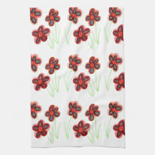 Floral Reds Tea Towel