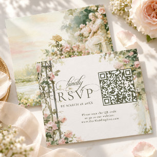 Floral Regency Garden RSVP Card with QR Code