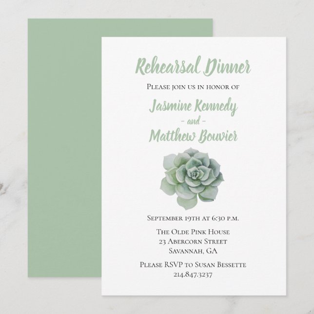 Floral Rehearsal Dinner Green Succulent Cactus Invitation (Front/Back)