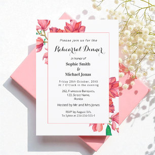 Floral Rehearsal Dinner Pink White Magnolia Invitation