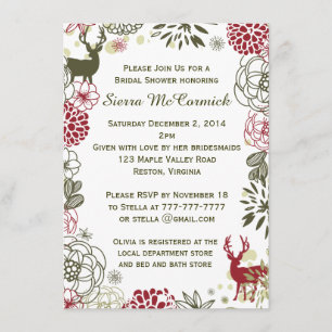 Floral Reindeer Christmas Bridal Shower Invitation