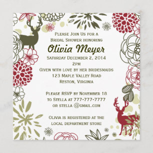 Floral Reindeer Christmas Bridal Shower Invitation