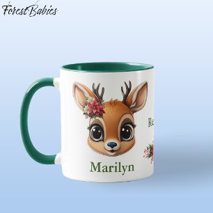 Floral Reindeer Love, Poinsettia Deer, Fawn, Doe🦌 Mug