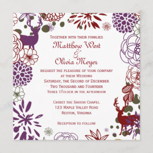 Floral Reindeer Winter Wedding Invitation