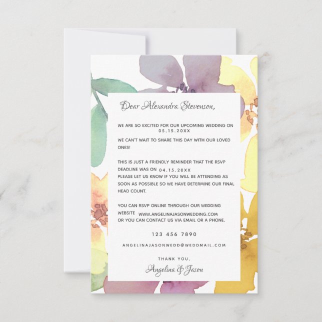 Floral Reminder Wedding Invitation RSVP Card (Front)