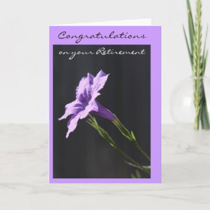 Floral Retirement Card Vivid Purple Bloom on Black