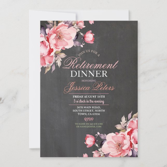 Floral Retirement Dinner Women's Party Pink Invitation (Front)