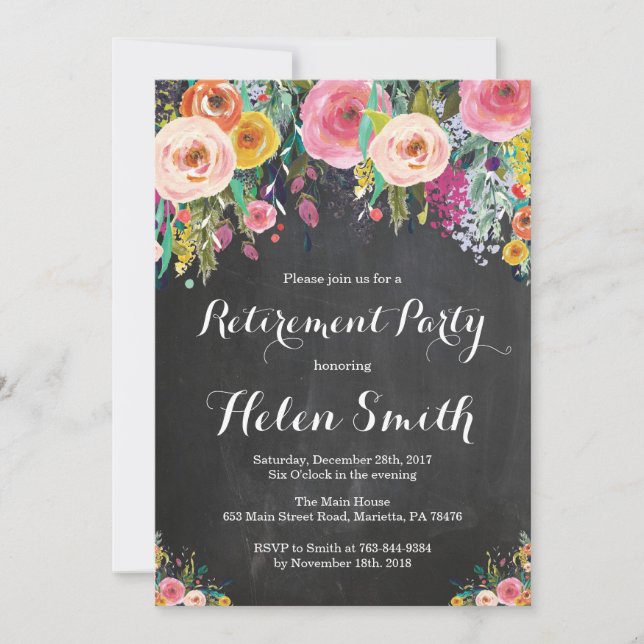 Floral Retirement Party Invitation Chalkboard (Front)