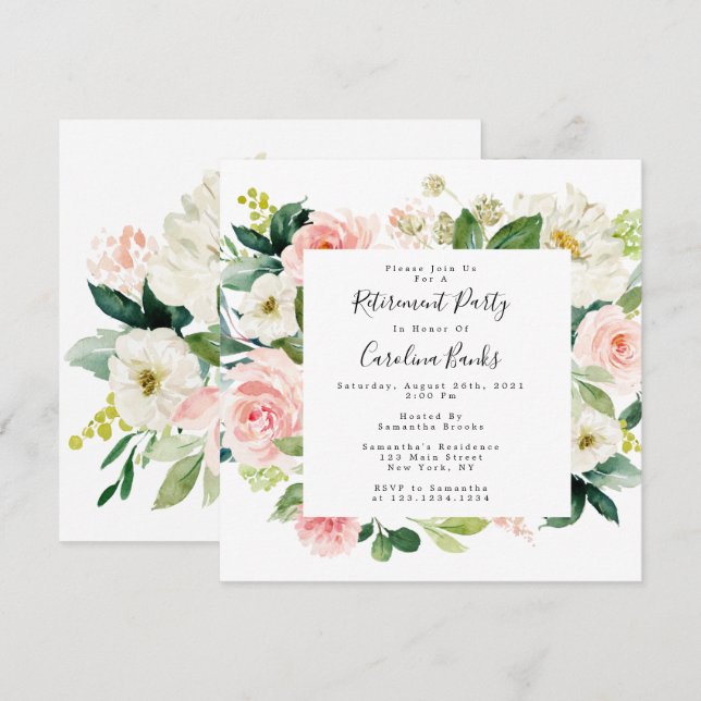 Floral Retirement Party Invitations, Square Invitation (Front/Back)