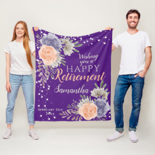 Floral Retirement Peony Rose Purple  Fleece Blanket
