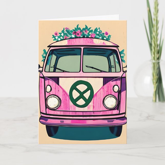 Floral Retro 1970's Van | Groovy Birthday Card (Front)