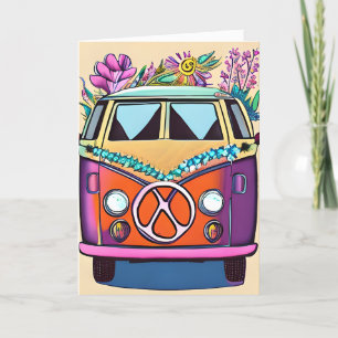 Floral Retro 1970's Van   Groovy Birthday Card