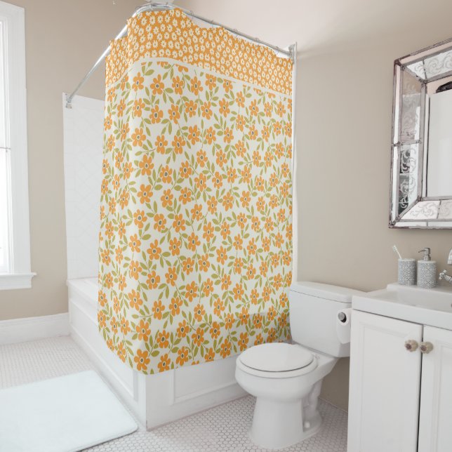 Floral Retro 70s Shower Curtain (In Situ)