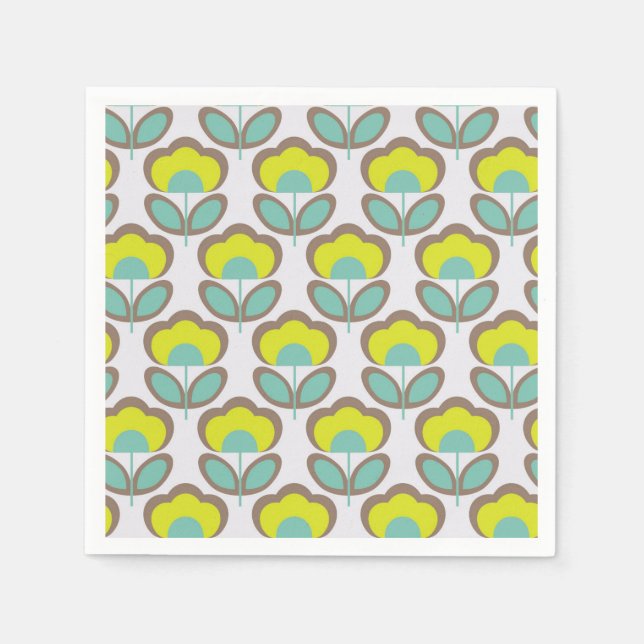 Floral Retro 70's Wallpaper Pattern Napkin (Front)