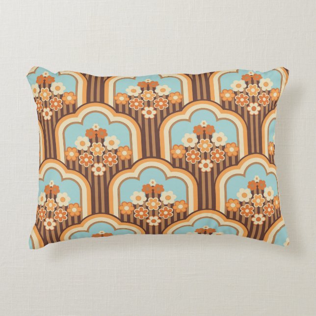 Floral Retro: 70s Wallpaper Revival Decorative Cushion (Front)