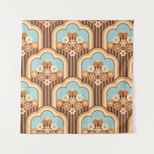 Floral Retro: 70s Wallpaper Revival Tapestry (Front)